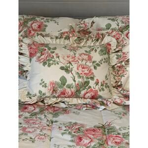 Laura Ashley Country Roses Ruffled Rectangular Throw Pillow Bed Accent Pillow